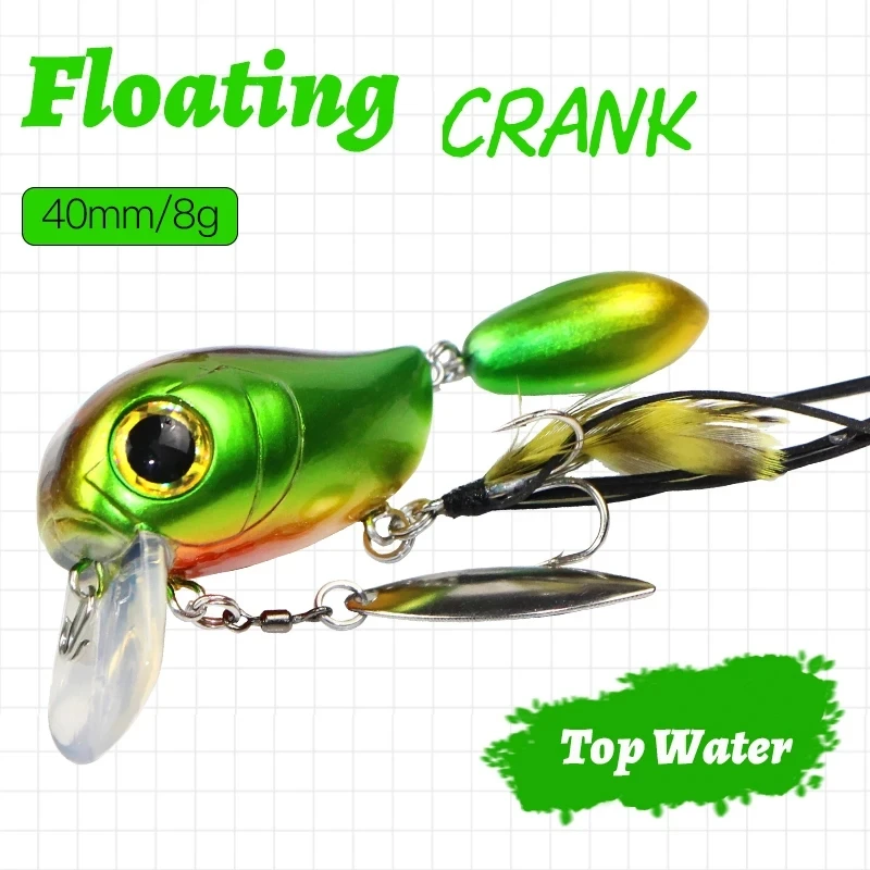 Floating Fishing Lure Crank 40mm 8g Freshwater Bass Crankbait Surface Artificial Hard Baits With Spoon Wobblers Wake Bait