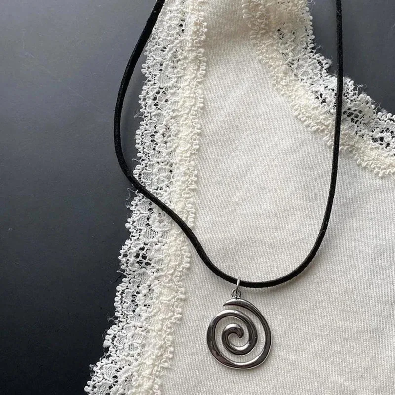 spiral pendant necklace Y2K Fairycore Grunge Leather cord