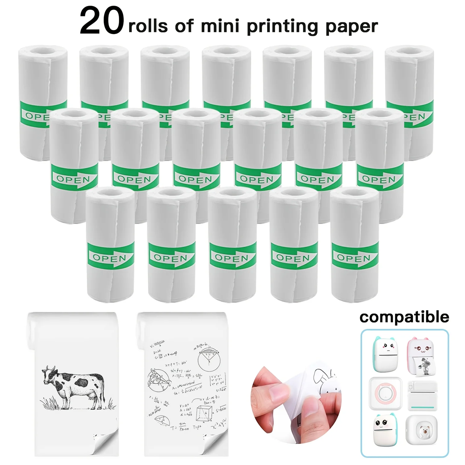 20 Rolls Black-on-White Thermal Labels - Self-Adhesive Sticker Paper for Mini Printers & Cameras, Photo/Checklist/Notes Refills