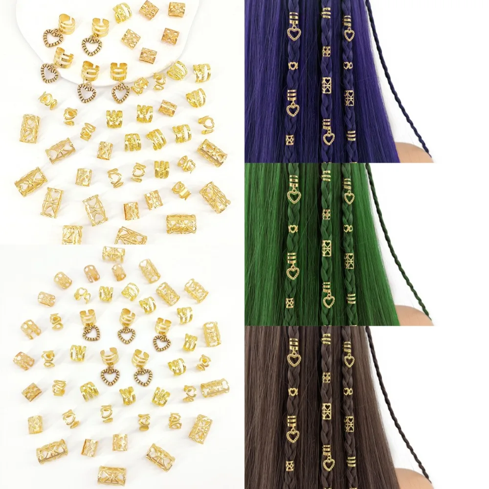 45pcs Gold Love Hollow Out Hair Ring Hair Braiding Dread Locks Dreadlocks Beads Multi Style Charm Hair Braid Tubes Decor