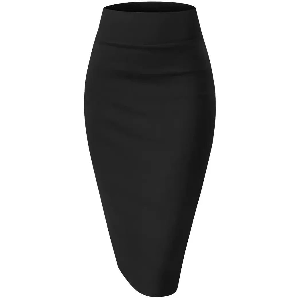 

Women Premium Nylon Ponte Stretch Office Pencil Skirt High Waist Below Knee long skirt faldones para mujer abendkleider