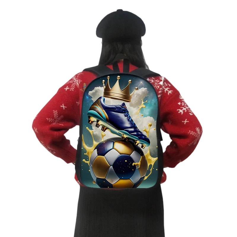 Cool Golden Soccer with Crown Print Backpack Football Sport Rucksack Children School Bags for Teenager Student Daypack Book Bag