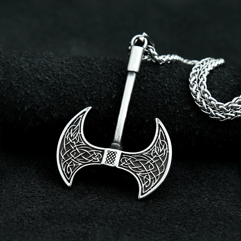 Fashion Vintage Viking Axe Pendant for Men Punk Hip Hop Stainless Steel Celtic Knot Necklace Amulet Jewelry Gifts Dropshipping