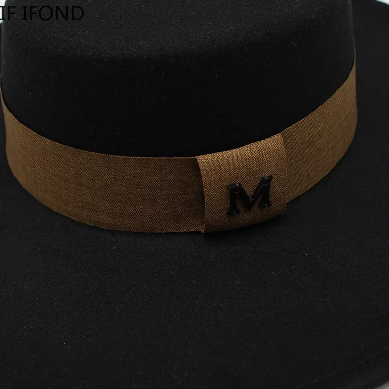 Fedora Hat Men Momen Solid 10CM Wide Brim Derby Top Hats Fashion Black Vintage Trilby Felt Hat