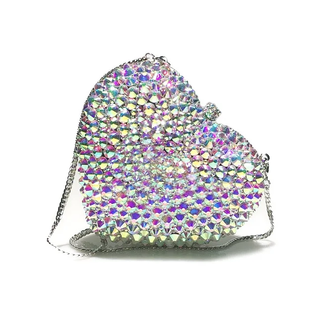 

AB Silver Lady Heart Shape Crystal Clutch Purse Stones Evening Clutches Bags Women Metal Minaudiere Wedding Party Rhinestone Bag