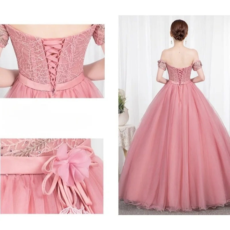 Robe de mariée et robe de soirée brodée pour femmes, asymétrique épaule dénudée, à la mode, amincissante, fil coloré, jupe bouffante, longue, 2026