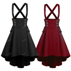 ROSEGAL Plus Size Buttons Lace-up High Low Suspenders Skirt Women All Seasons Wearable Back Zipper Fly Asymmetrical Strap Skirts