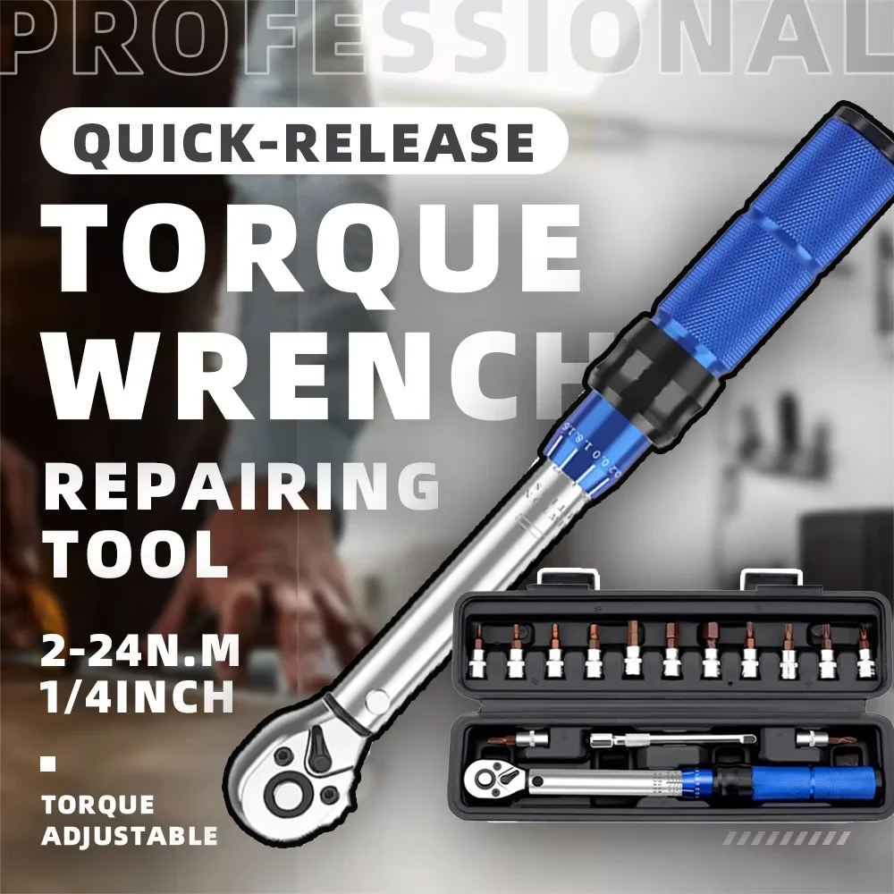 

15PCS High Precise Torque Preset Wrenches 2-24N.m Adjustable 1/4' Ratchet Wrench Car Repairing Tool Bicycle Repair Tool Kit Set