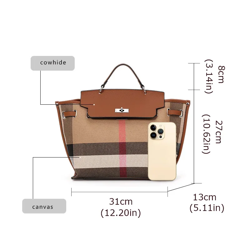 Aidrani Retro bag with flap for women large capacity canvas bag with real cowhide stitching, high-end atmosphere novelty of 2024