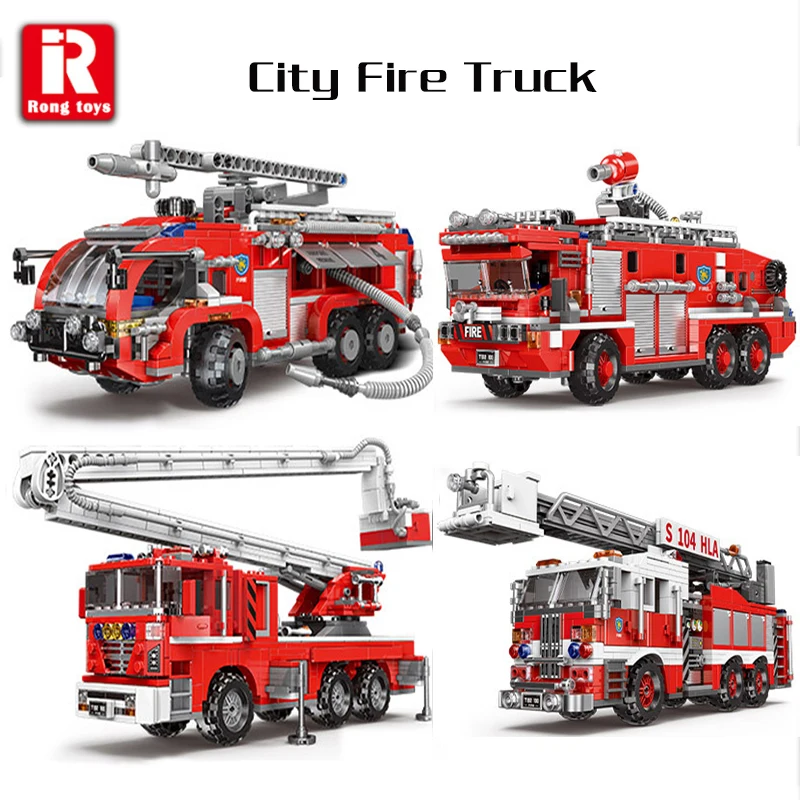 Police Fire Truck Building Blocks City Simulation Rescue Car Firefighter Vehicle Bricks Kid Construction Autos Toy Gift for Boys