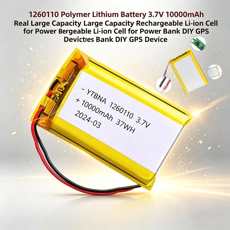 1260110 Polymer Lithium Battery 3.7V 10000mAh Real Large Capacity Rechargeable Li-ion Cell for Power Bank DIY GPS Device