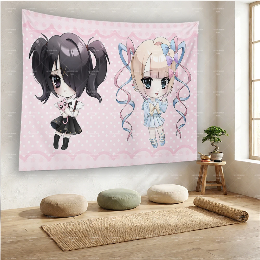 Needy Girl Overdose Wandteppich, Ame-chan & KAngel Pink Polka Dot Anime Wandbehang Schlafzimmerdekoration – Detail 2