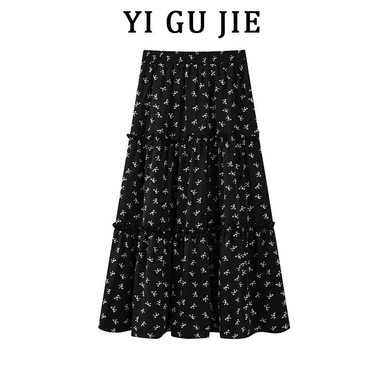 

Модная черная юбка А-силуэта с принтом в горошек для женщин, с высокой талией, осенняя новинка, эффект похудения