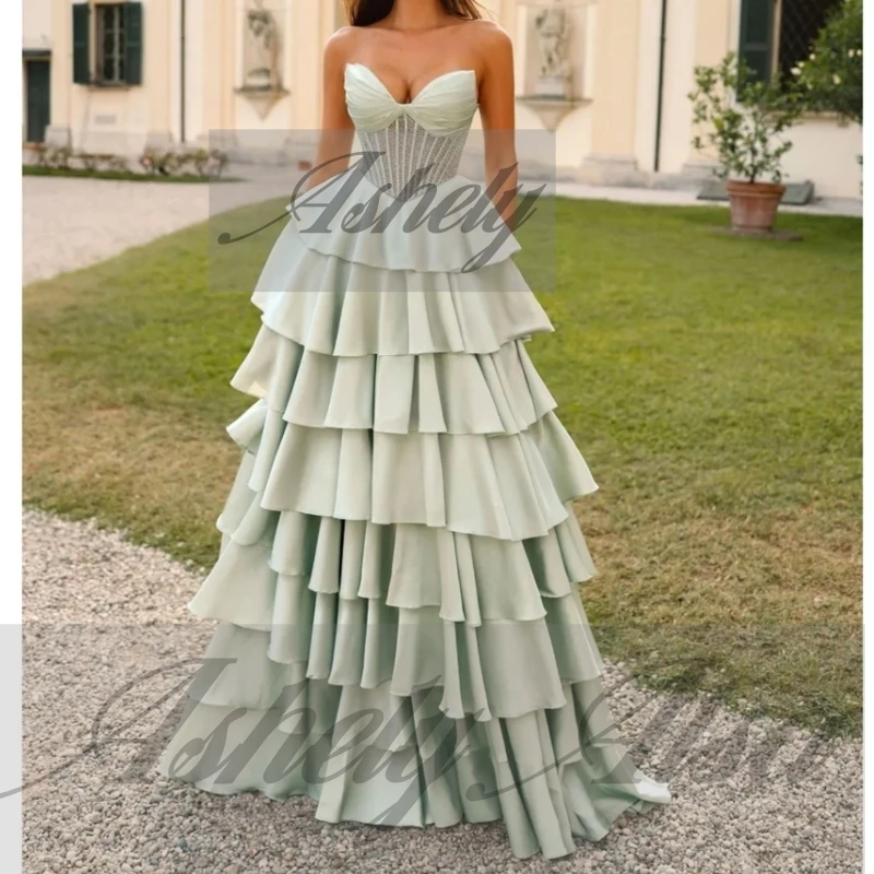 A2388 Eleganckie Sukienki Balowe Damskie Dekolt w Serek Marszczona Warstwowa Spódnica Długa Suknia Wieczorowa Formalna Suknia Ślubna na Przyjęcie Personalizowana