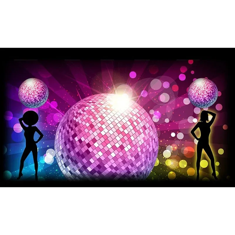 Happy Birthday Theme Backgrounds Music Bar Neon Dance Ball Figure Outline Backdrops Photographic Photo Booth Banner Photocall