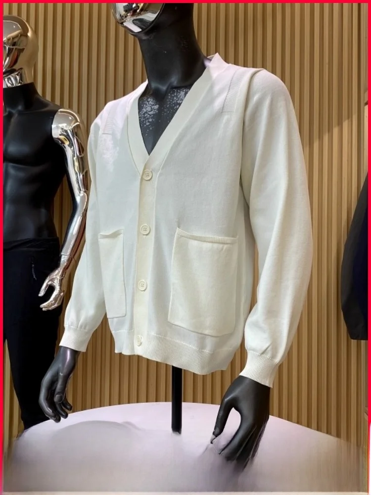 

Laid-ba Sle ex Knitted Open Cardigan Loose V-ne Autumn New Arrival Simple Match Men's Faion Casual Long Sve