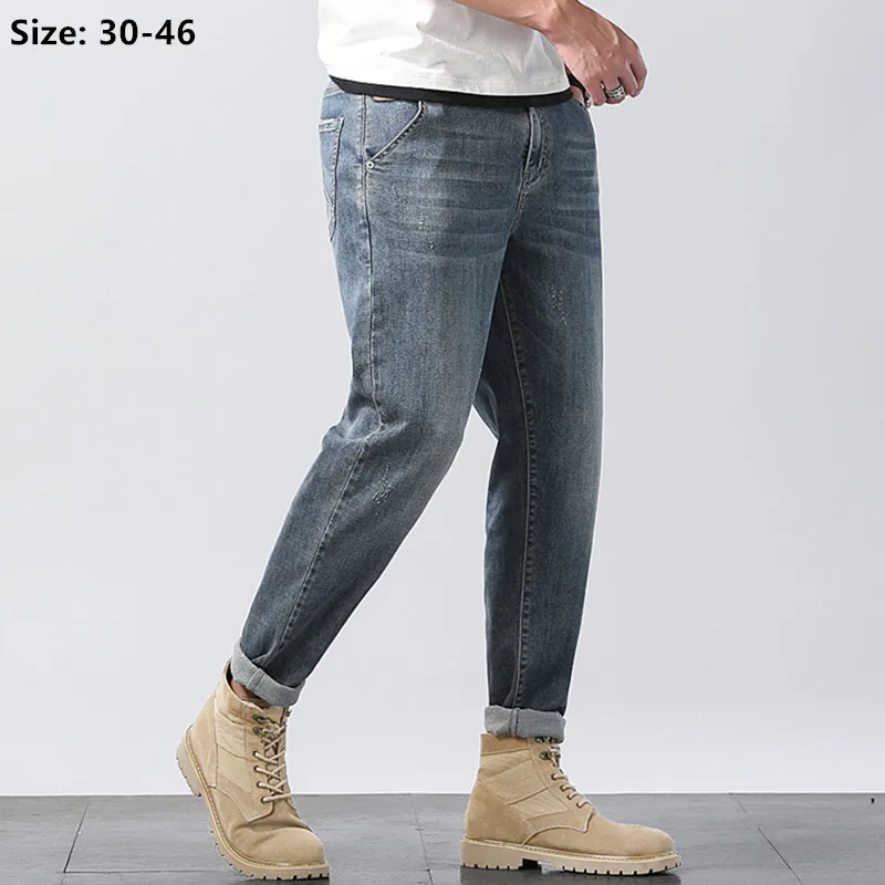 Harem Jeans Men Spring Summer Cotton Elastic Plus Size 46 44 42 Ankle Length Denim Pants Pencil Regular Fit Stretched Trousers
