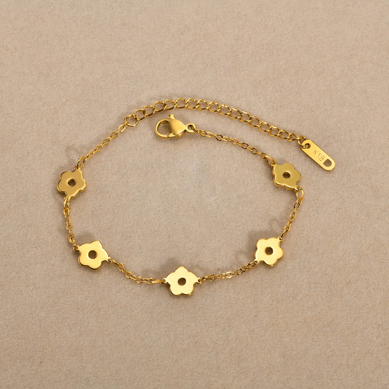 Chic Trendy Flower Charm Bracelets for Women Girls, Gold Plated Stainless Steel Metal Adjustable Bracelet Wristband Gift To Her