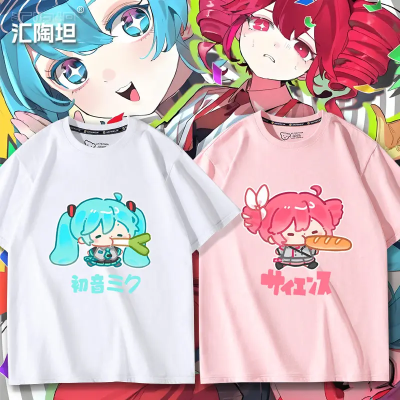 

Accented Teto Co Branded Hatsune Miku Surrounding Cartoon Printed T-shirts for Men and Women's Summer Anime New T-shirts
