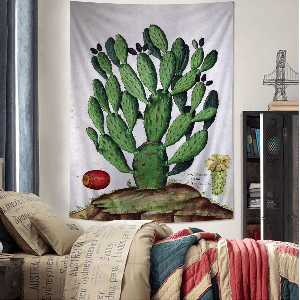 Cactus Plant Anime Tapestry Hippie Flower Wall Carpets Dorm Decor Wall Hanging Home Decor