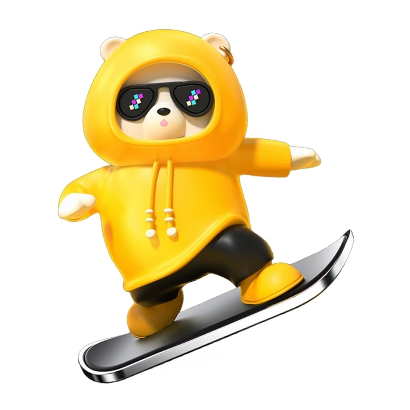 Skateboarding Bear Car Control Panel Sliding Figure Ornament Decorative Toy Gift Dropship