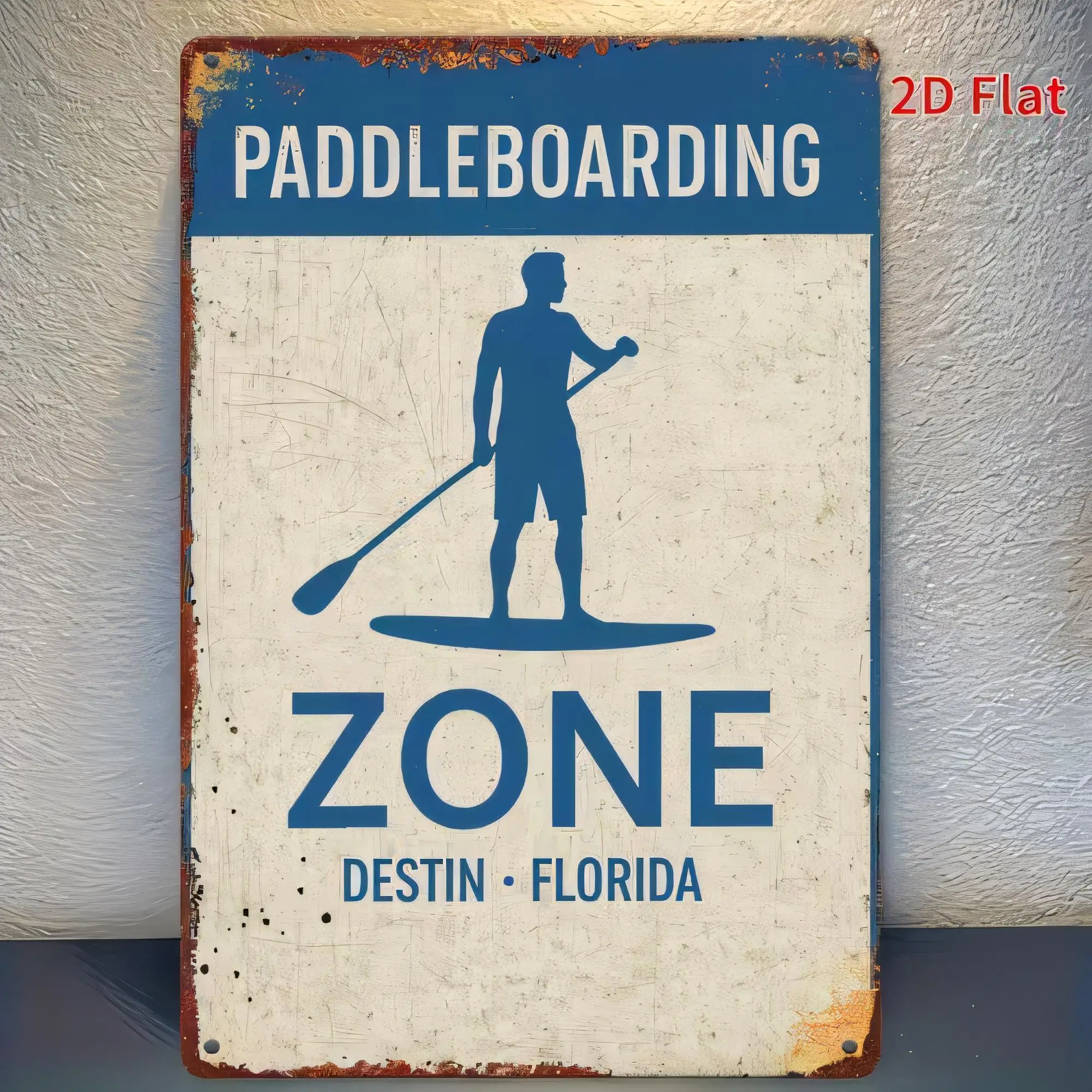 Tin Sign, Paddleboarding Zone Destin Florida 2D Flat Vintage Metal Wall Decor for Beach Cabin Bar Pub Home Office, Waterproof Re