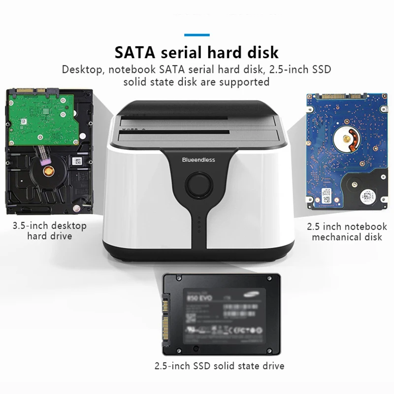 Support de disque dur USB 3.0 à double baie, pour Machine à copier mécanique SATA SSD HDD de 2.5 pouces/3,5 pouces, boîtier de disque SSD de bureau