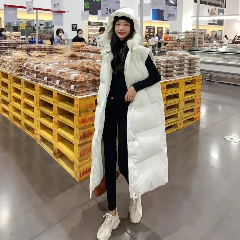 

2025 Long Zipper Jacket Women Oversize Waistcoat Winter Outerwear Hooded Parka Fashion Quilted Vest Casual