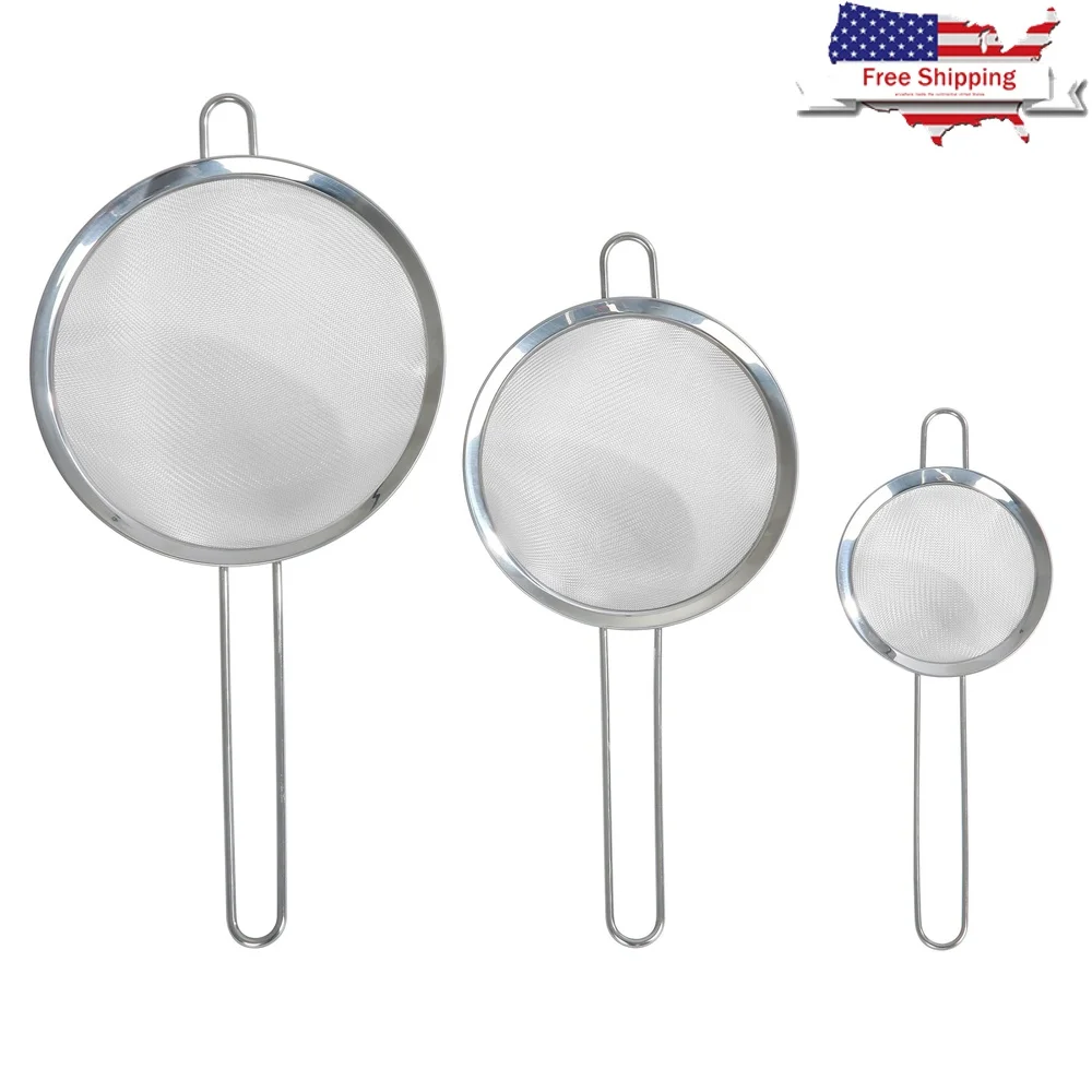 

3 Pack Stainless Steel Fine Mesh Strainers Kitchen Tools Straining Rinsing Draining Sifting Pasta Vegetables Tea Dishwasher Safe