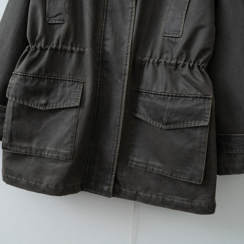 Women's Vintage Utility Jacket - Casual Drawstring Waist Coat