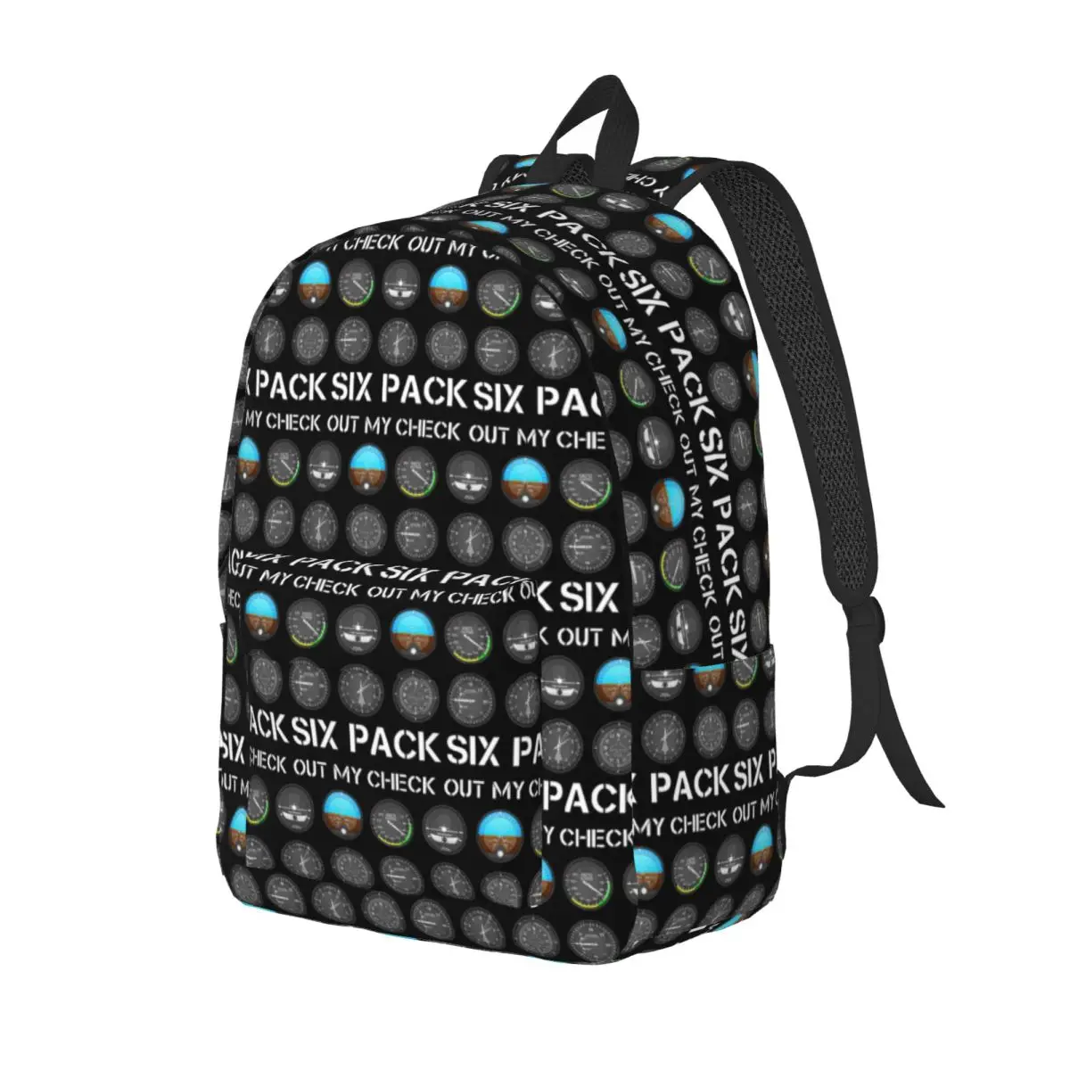 Mochila divertida con diseño de piloto y seis instrumentos de vuelo, mochila escolar, mochila de senderismo, mochila de viaje, mochila de moda, bolsos de hombro
