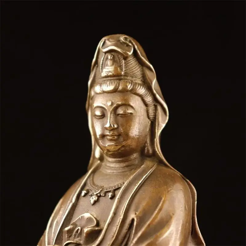 Copper Standing Lotus, Treading Waves, Guanyin Statue Guanyin Buddha Statue Office Home Decor Gift for Desk Ornament