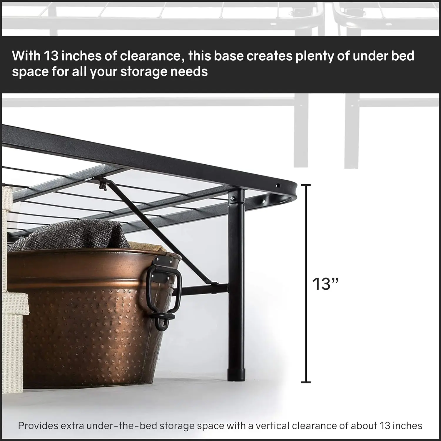 , 14-Inch Foldable Metal Platform Bed Frame With Tool Free Setup, Sturdy Steel, No Box Spring Needed, 75"" X 30"", Black