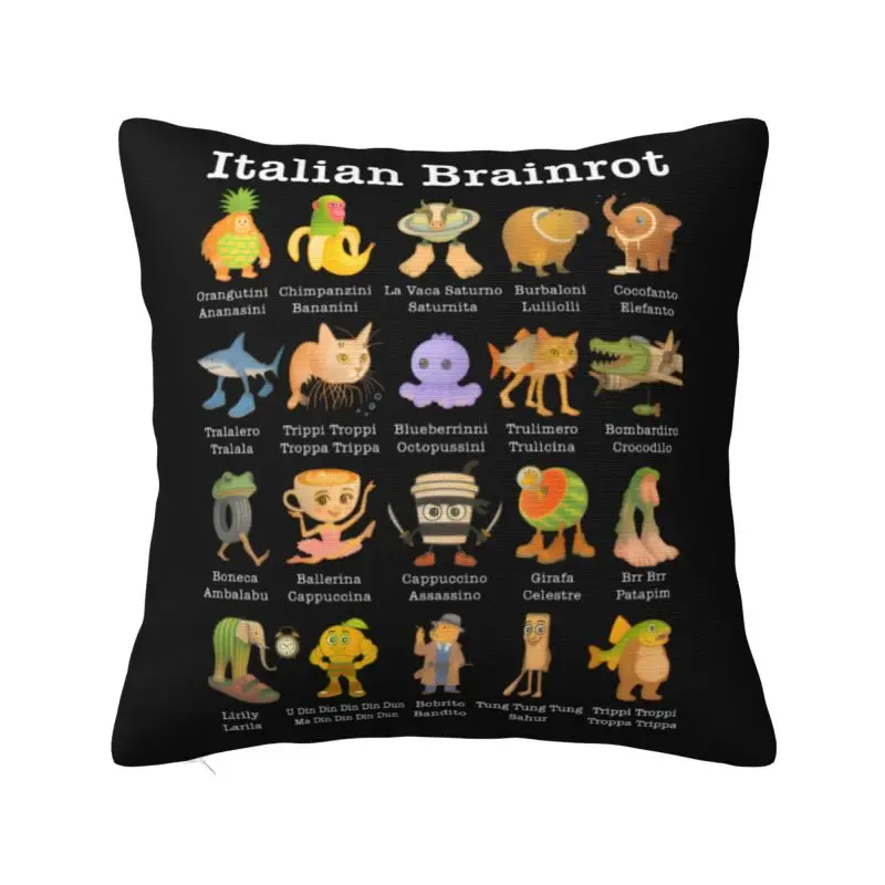 Italian Brainrot Meme Collage Cushion Cover 60x60 cm Polyester Velvet Throw Pillow Case Sofa Chair Home Decoration Pillowslip