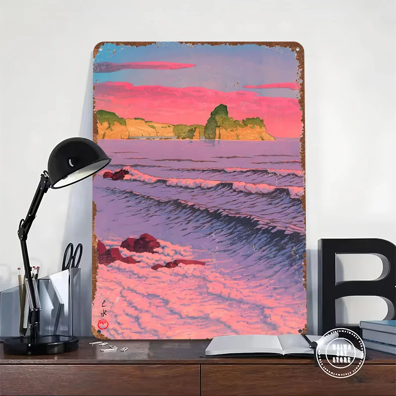 Morning Sea At Shiribeshi Poster Customized Wall Art Vintage Metal Signs Retro Tin Plaque for Man Cave Living Room Decoration
