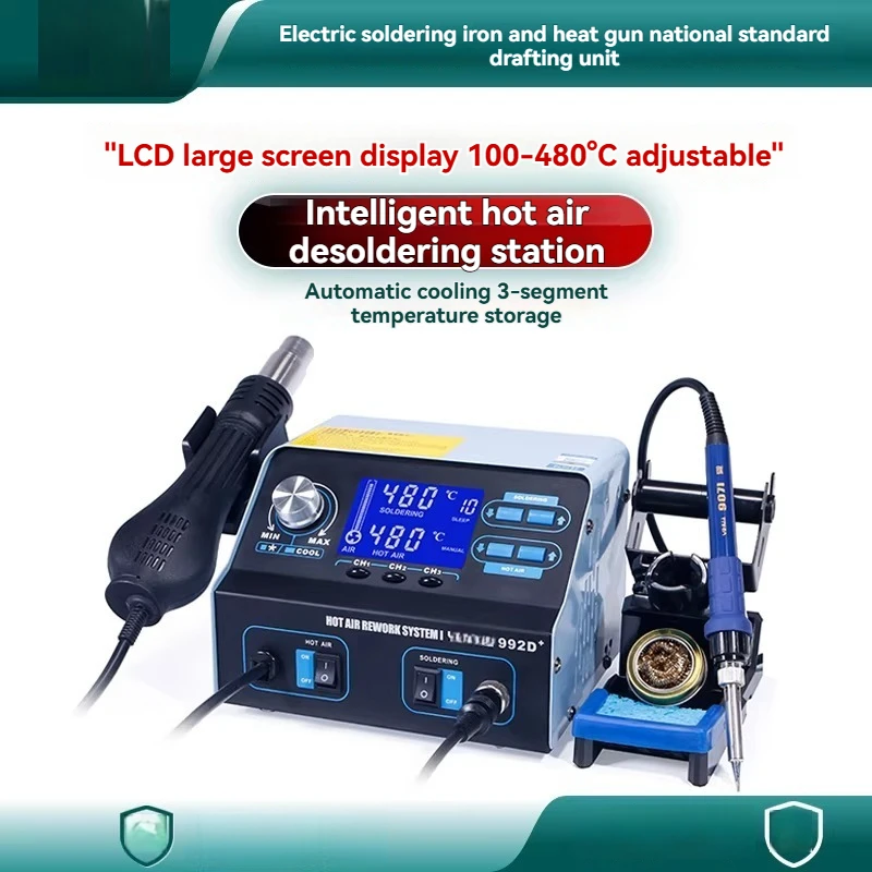 Lead-free Hot Air Disassembly Soldering Station 2-in-1 Electric Soldering Iron with Digital Display and Constant Temperature