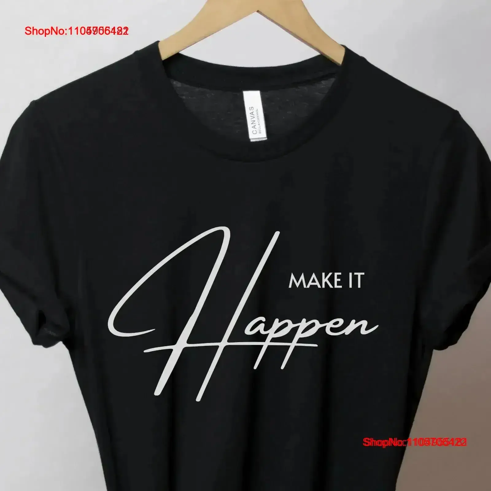T-shirt « Make It Happen » minimaliste avec citation inspirante et optimiste, style vintage délavé, vêtements de créateur