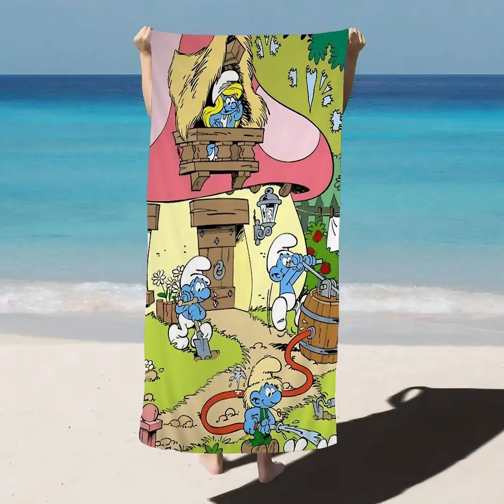 Cartoon S-Smurfs Bath Towel Microfiber Soft Water Absorbing Breathable For Girl Kids Decorative Cartoon Beach Towel