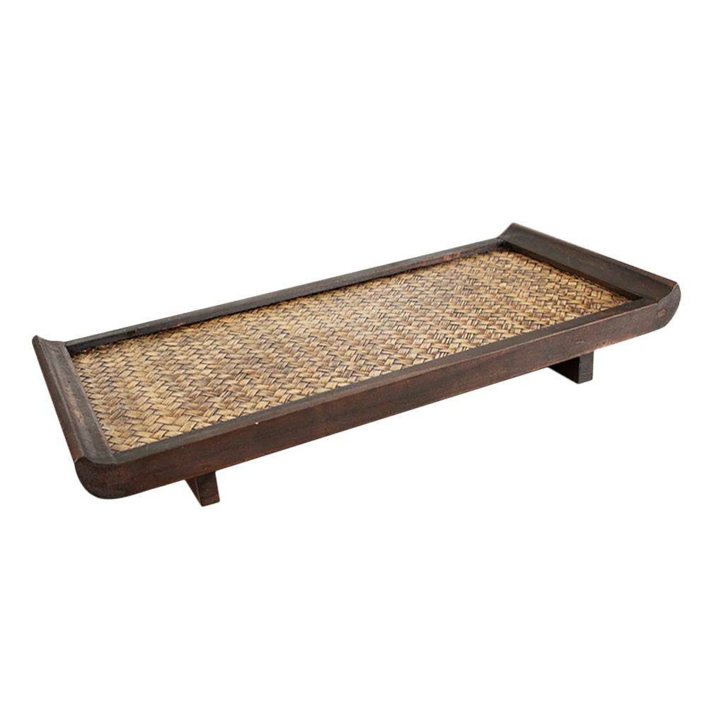 

Wooden Rattan Rectangular Tea Serving Platter Bread Snack Coffee Food Tea Tray Fruit Bread Dish Dessert Tray Restaurant-serving
