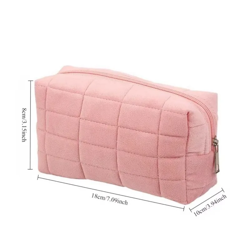 Zipper Large Solid Color Cosmetic Bag Cute Fur Makeup Bag for Women Travel Make Up Toiletry Bag Washing Pouch Plush Pen Pouch