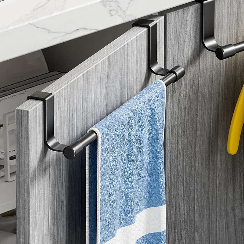 Stainless Steel Wall-Mounted Towel Rack Space-Saving Door Cabinet Towel Hanging Holder Bathroom Kitchen Organizer Rag Shelf