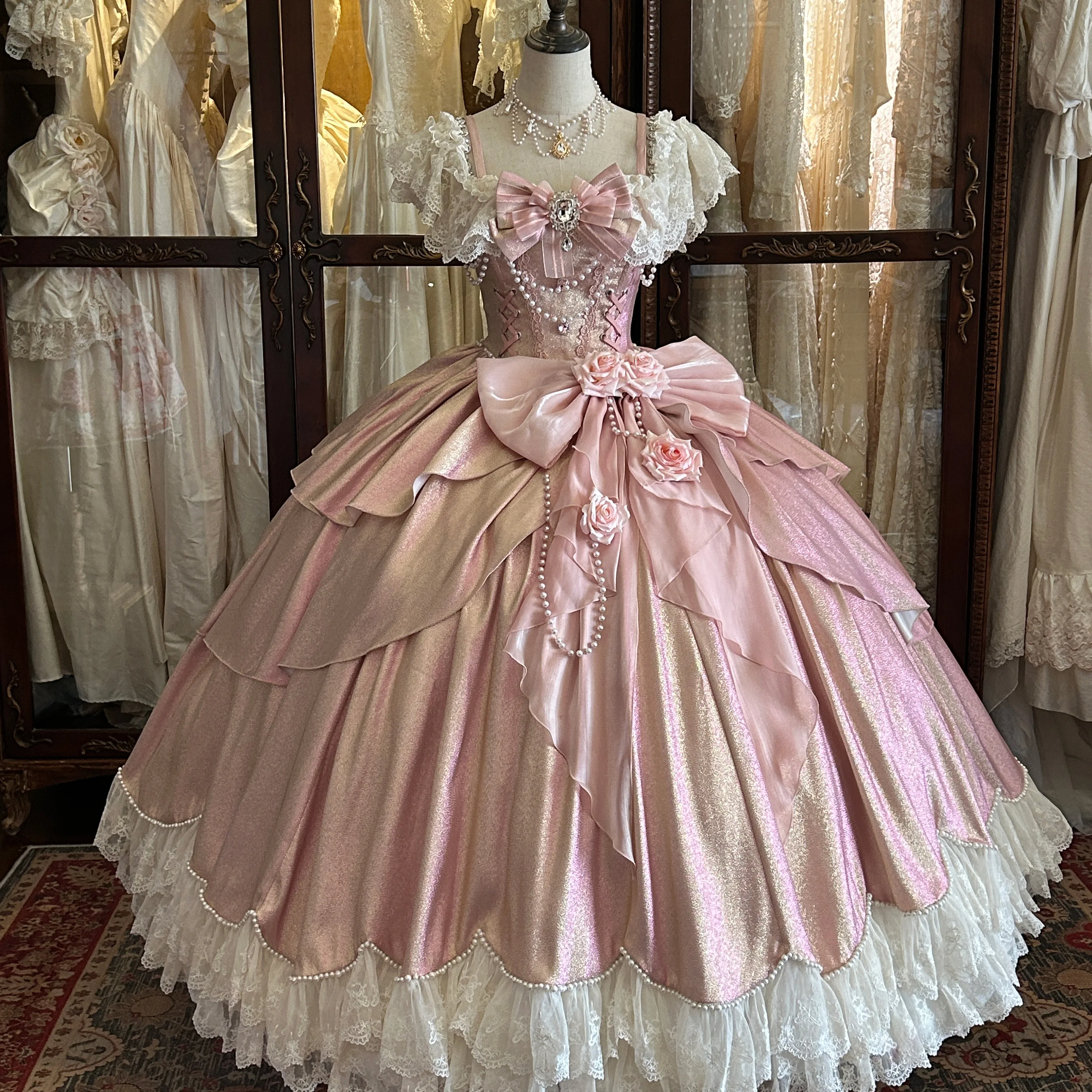 حالمة رائع اليابانية الأصلية لوليتا فستان الأميرة ثوب مسائي الوردي حفلة عيد ميلاد القادمة من العمر حفل القوس فستان حلو #2