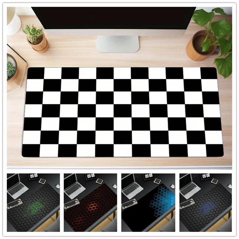 Simple Black White Checkered Mouse Pad Large Rubber Non-slip Keyboard Pad Locking Edge Office Computer Laptop Gaming Accessories