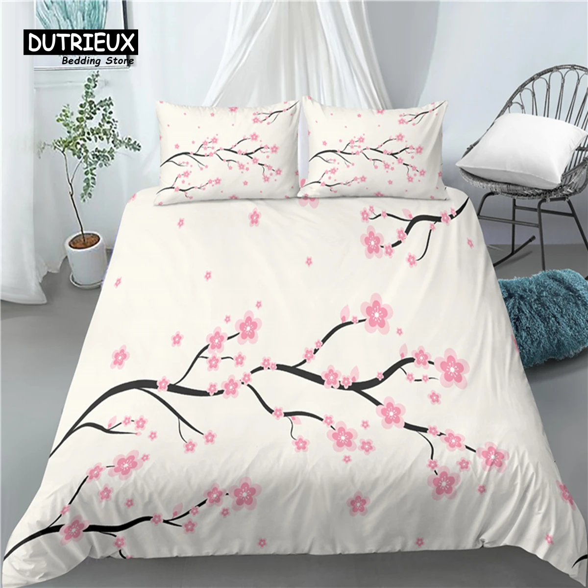 Home Living Luxury 3D Plum Blossom Print 2/3Pcs Comfortable Duvet Cover PillowCase Bedding Sets Queen and King EU/US/AU Size