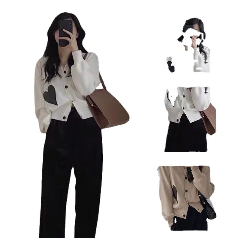 2021 Autumn Suit Women Fashion New Knitted Embroidered Cardigan + High Waist Wide Leg Pants Two-piece Female