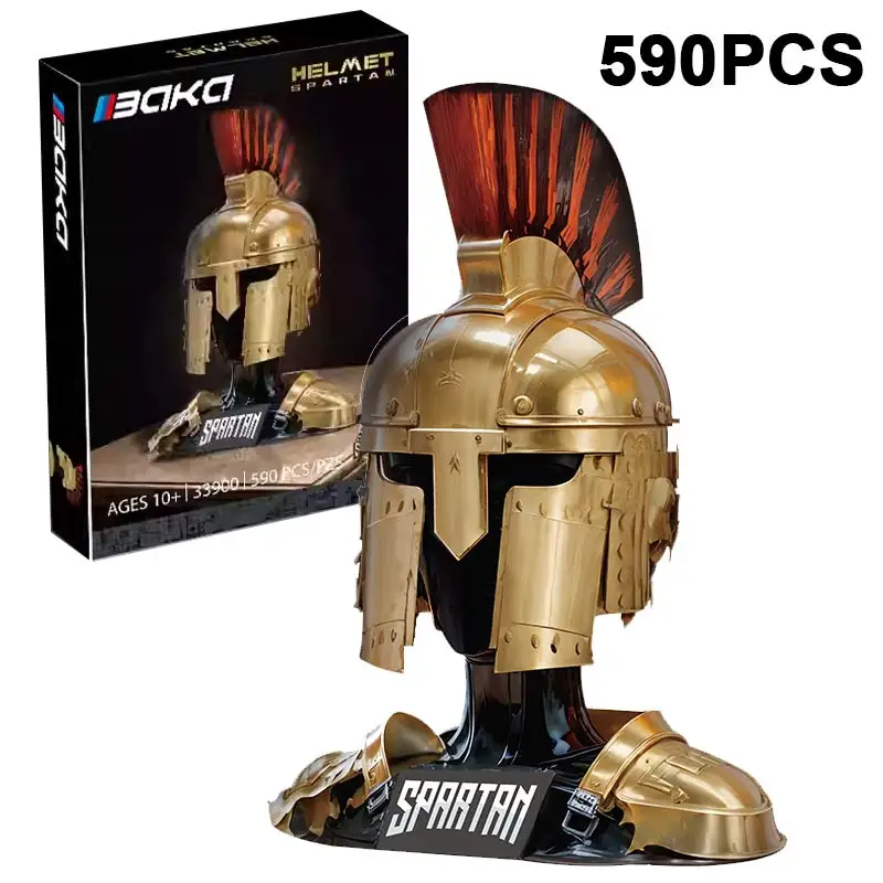 

590 шт., креативный золотой спартанский шлем, модель строительных блоков, сборка кирпичей, игрушка, украшение для стола, подарок для детей и взрослых