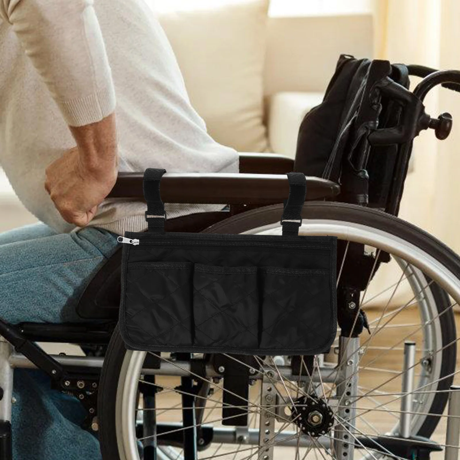 2pcs Wheelchair Bag Storage Pouch For Armrest Hanging Side Organizer Outdoor Mobility Aid Accessories Durable Pouch