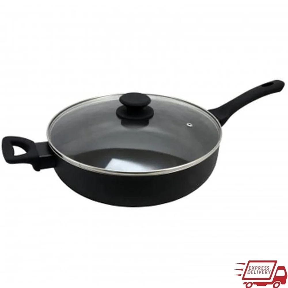 

5 Quart Non-Stick Aluminum Saute Pan with Tempered Glass Lid Durable Cooking Pot Healthy Meals Kitchen Essential
