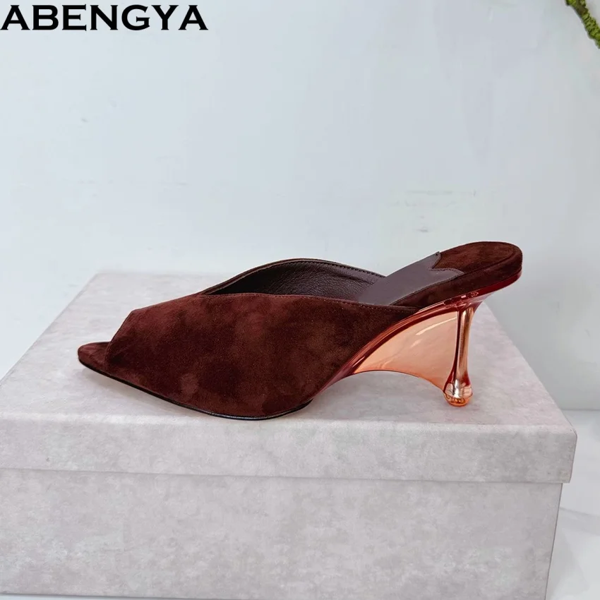 

New Velvet Wedges Heels Slippers Peep Toe Women's Dress Shoes Modern Slides Summer High Heel Slippers Sandals Mujer 2026