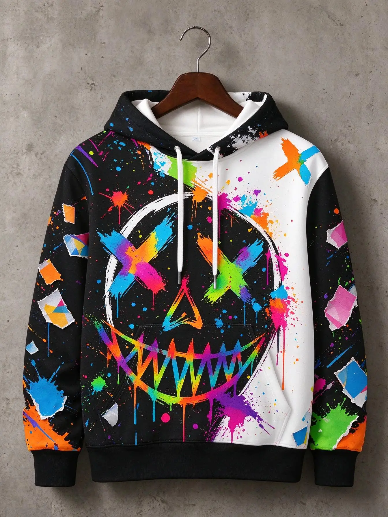 Men's Hoodie thin Autumn Winter Dark Base Rainbow Splash Evil Clown Portrait Hooded Pullover Loose Casual Tops Men’s Clothes